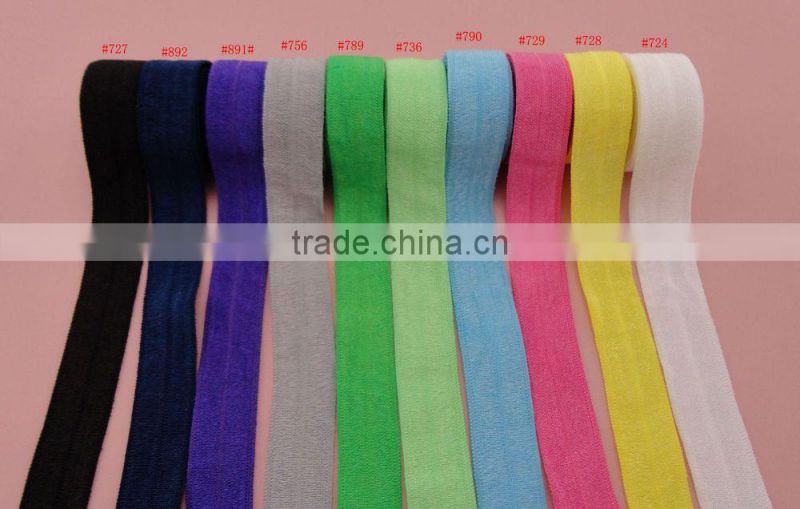 10yds 10 solid colors mixed 5/8" fold-over elastic webbing,