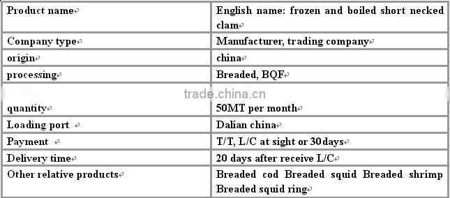 Seafood frozen boiled short necked clam meat