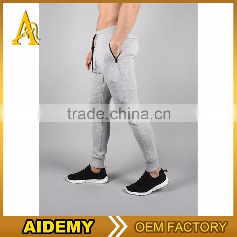 men Grey Tapered zipped side pocket fleece inside soft running jogger