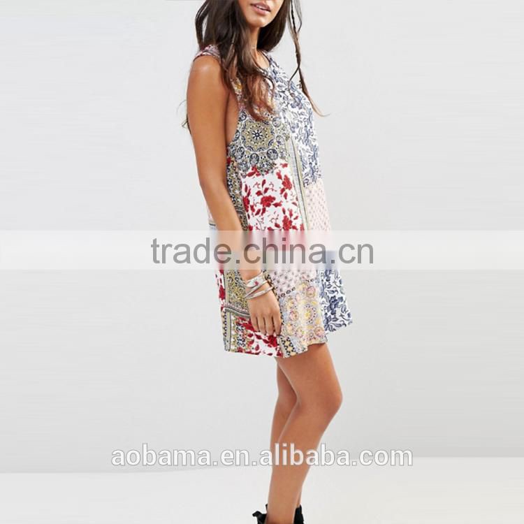 2017 New Fashion Women printed summer beach style womens dress