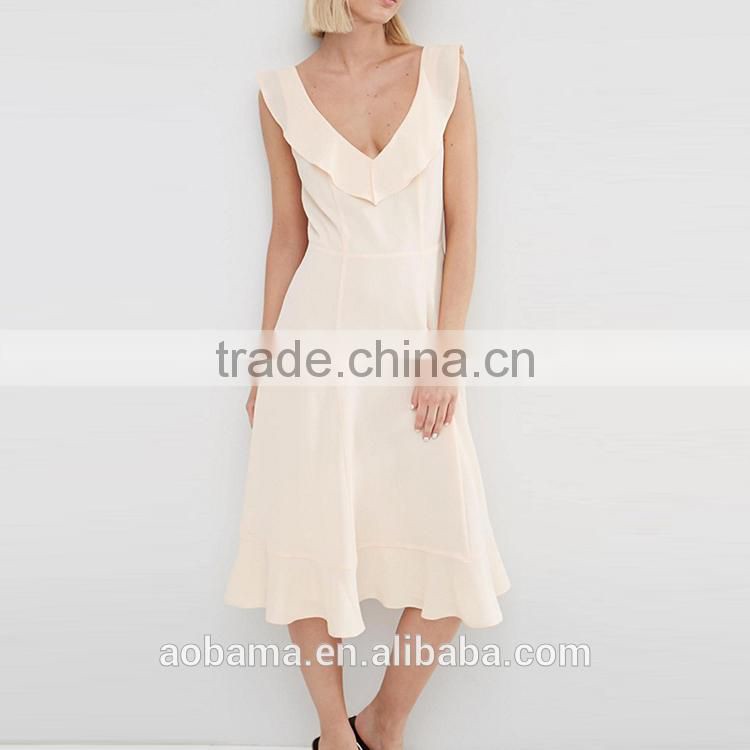 New fashion style deep v neck plain sleeveless women night club dresses sexy