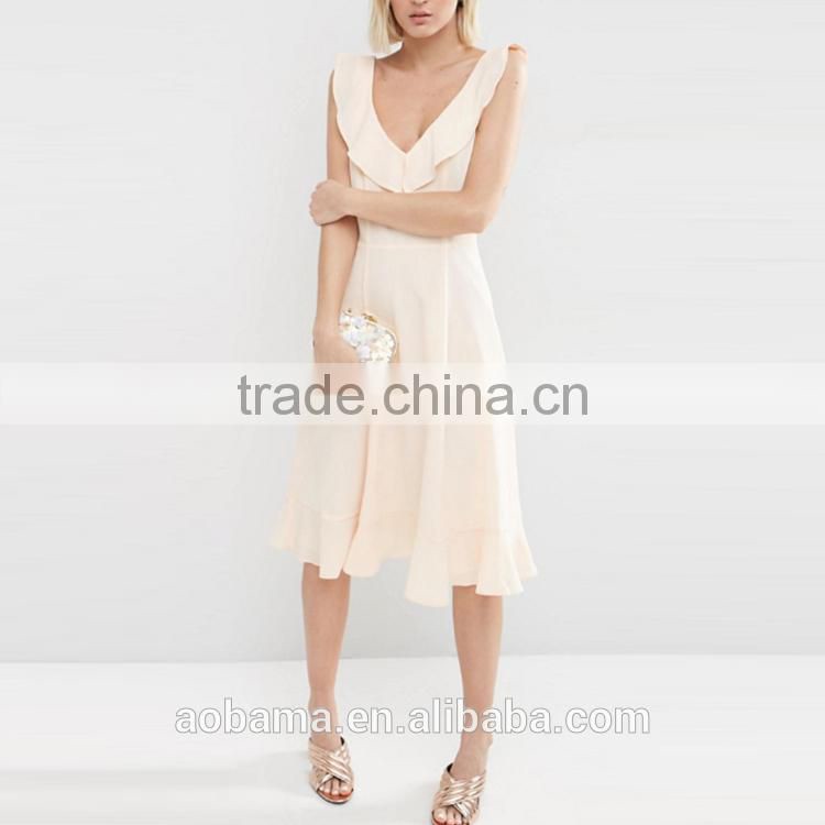 New fashion style deep v neck plain sleeveless women night club dresses sexy