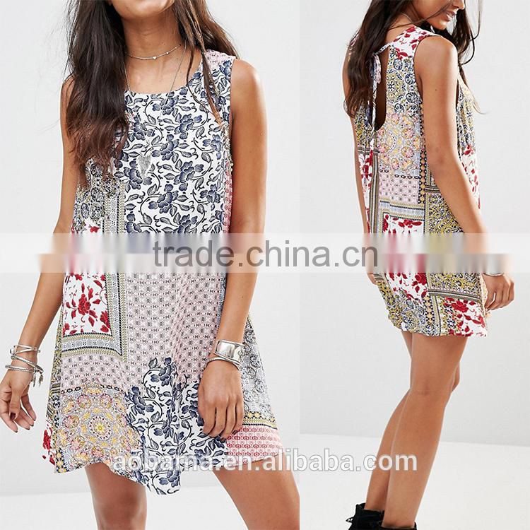 2017 New Fashion Women printed summer beach style womens dress