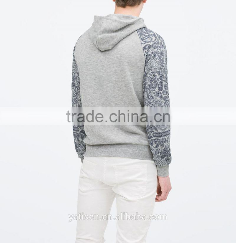 Hooded sweatshirt with Paisley print sleeves and Front kangaroo pockets Zip closure casual hoodies for men