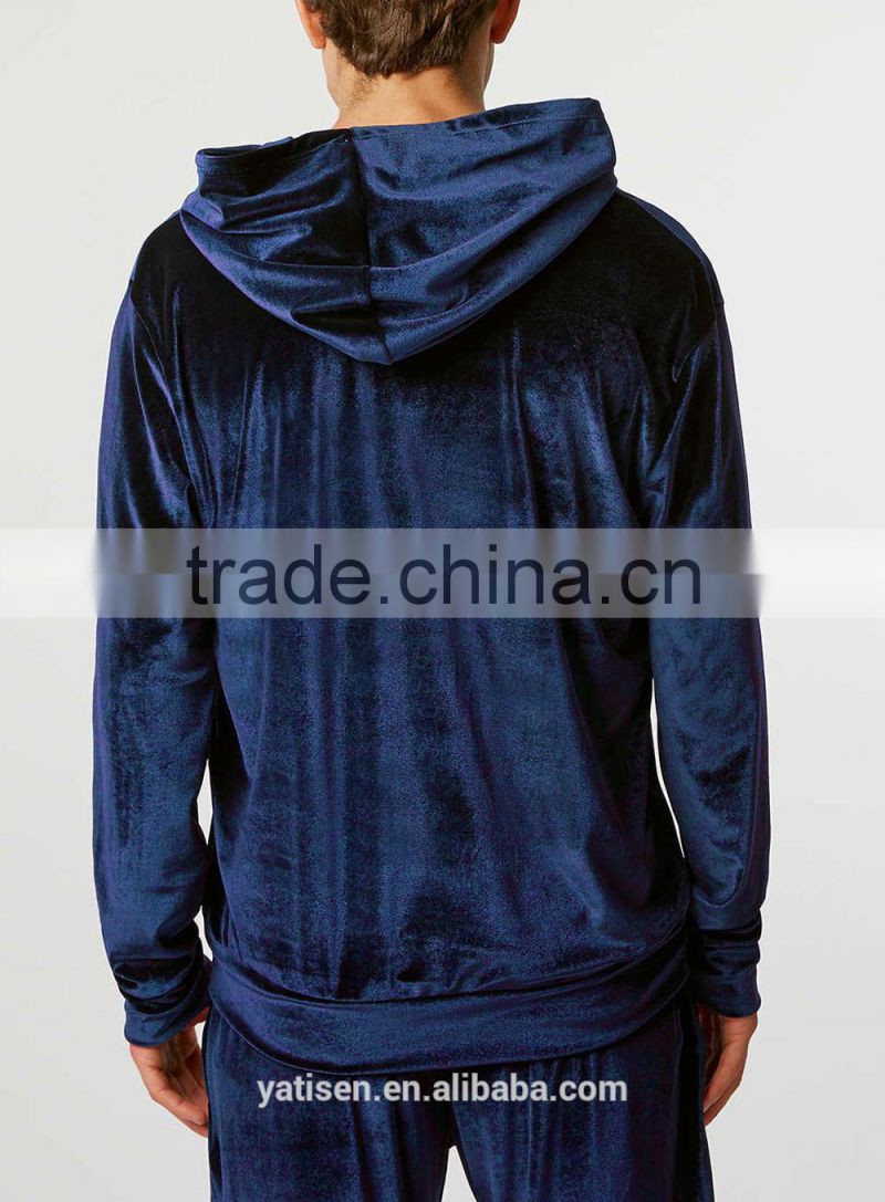 men's Navy Velvet Hoodies set 2016 best selling TOP quality athletic tailored mens velvet tracksuits