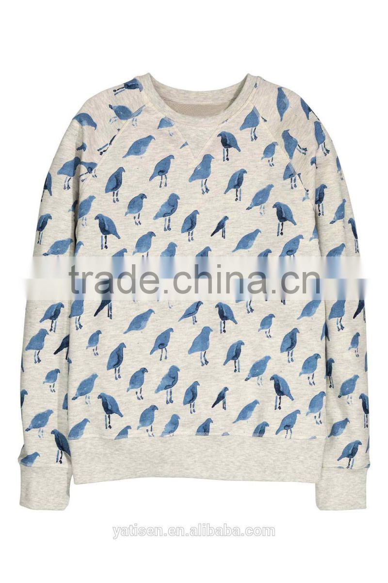 china fashion custom made fitness hoodies manufacturer birds pattern printed sweatshirt for men in stock