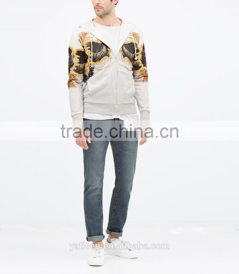 Printed open sweatshirt with hood and Zip fastening factory price bulk custom zip up hoodies from OEM manufacturers