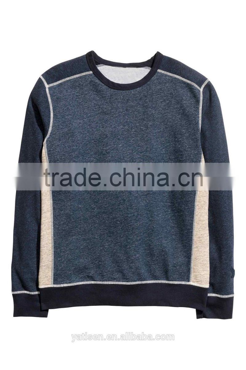 Color block men's sweatshirt factory price men's long sleeves hoodies without hood wholesale fashion sweatshirt