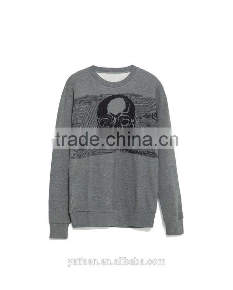 fashion design Skull embroidered sweatshirt with Round neck and Long sleeves custom logo mens hoody