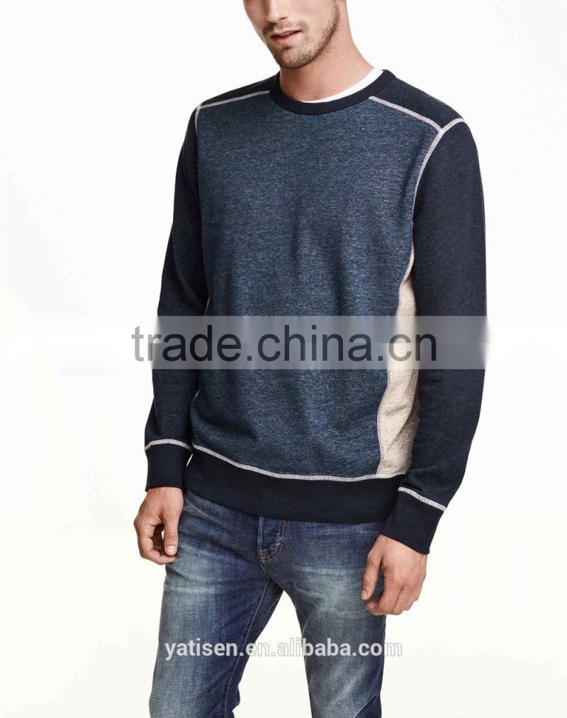 Color block men's sweatshirt factory price men's long sleeves hoodies without hood wholesale fashion sweatshirt
