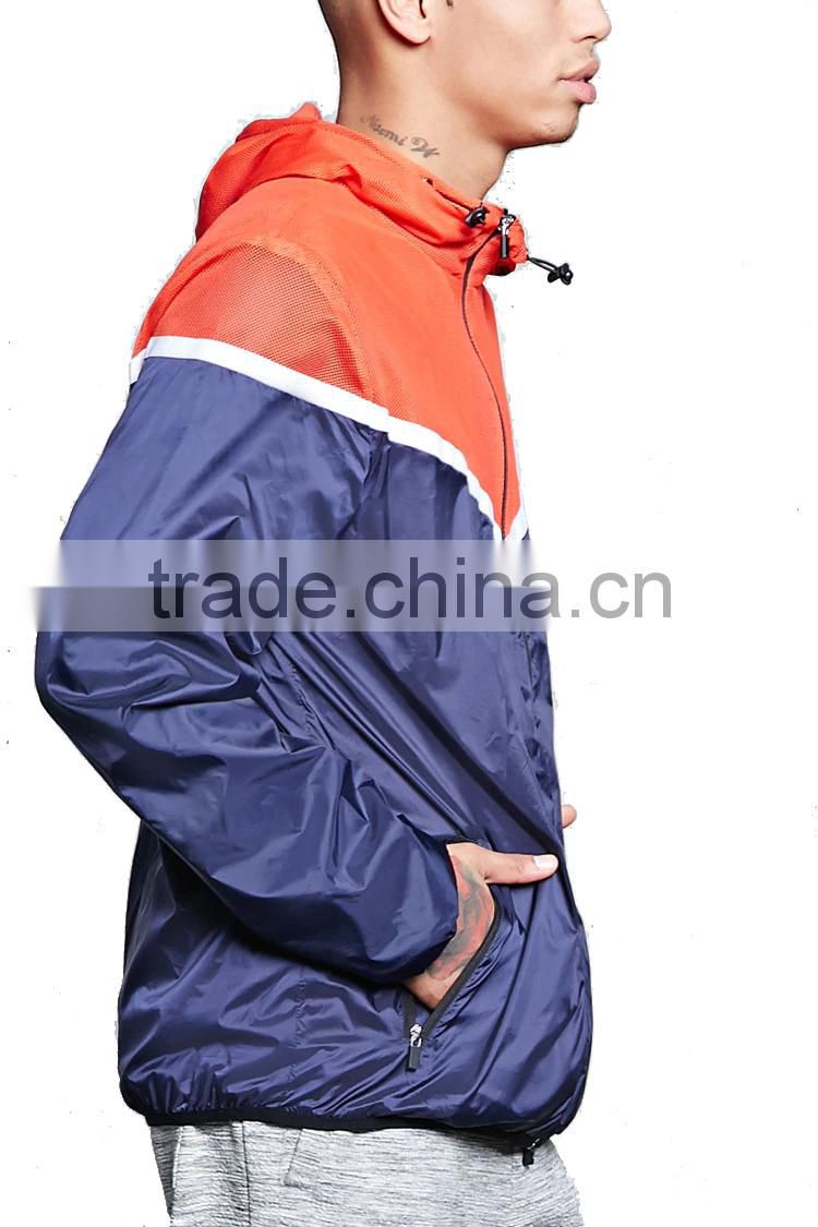 fashion men's Spliced mesh hooded windbreaker coat