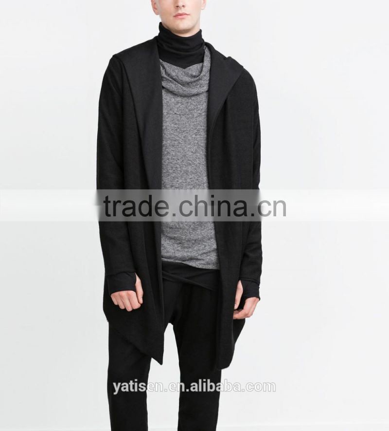 fashion Hooded Open cape with Asymmetric hem Without buttons custom trendy coat for men