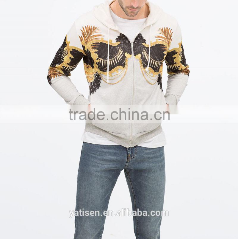 Printed open sweatshirt with hood and Zip fastening factory price bulk custom zip up hoodies from OEM manufacturers