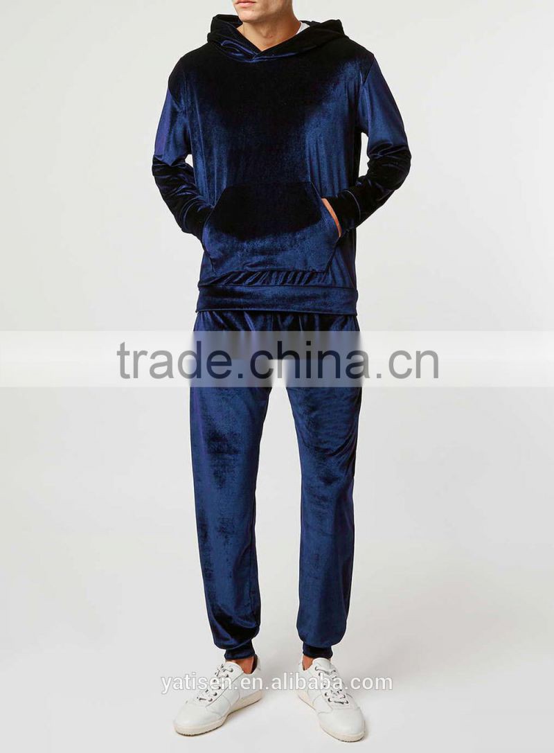 men's Navy Velvet Hoodies set 2016 best selling TOP quality athletic tailored mens velvet tracksuits