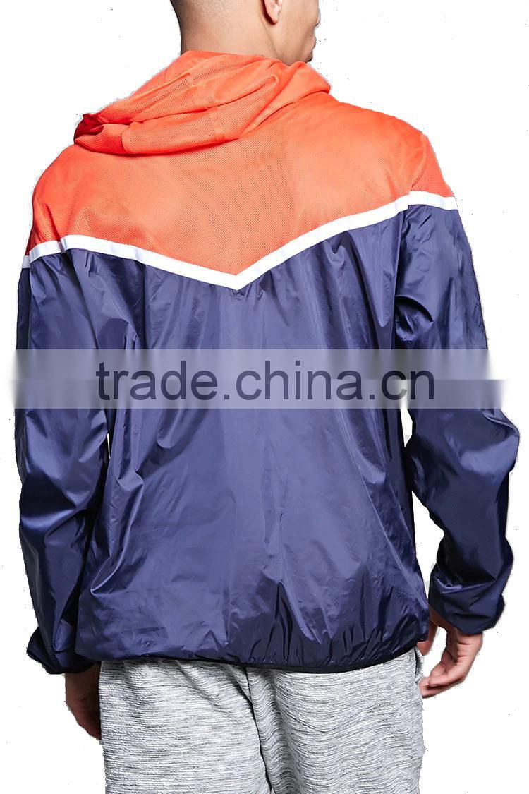 fashion men's Spliced mesh hooded windbreaker coat