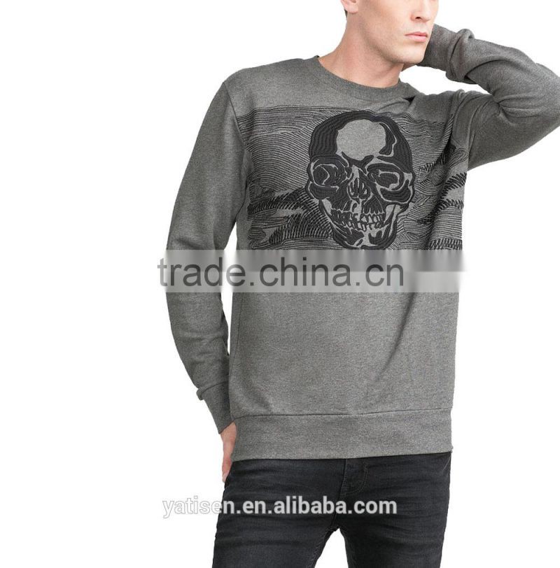 fashion design Skull embroidered sweatshirt with Round neck and Long sleeves custom logo mens hoody