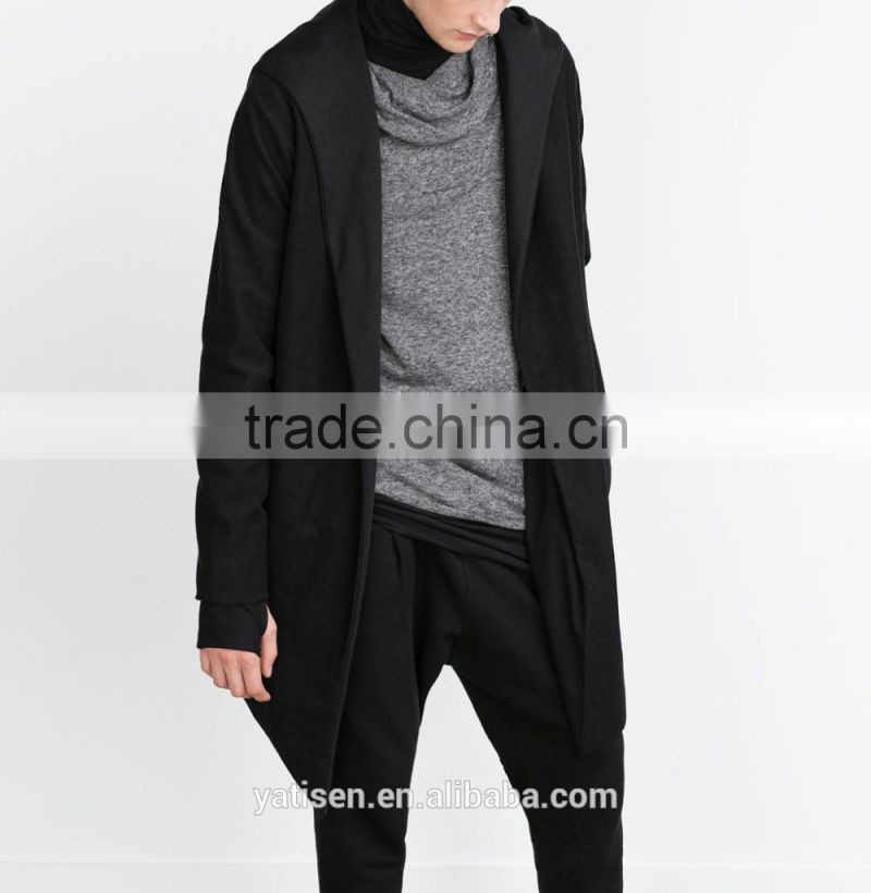 fashion Hooded Open cape with Asymmetric hem Without buttons custom trendy coat for men