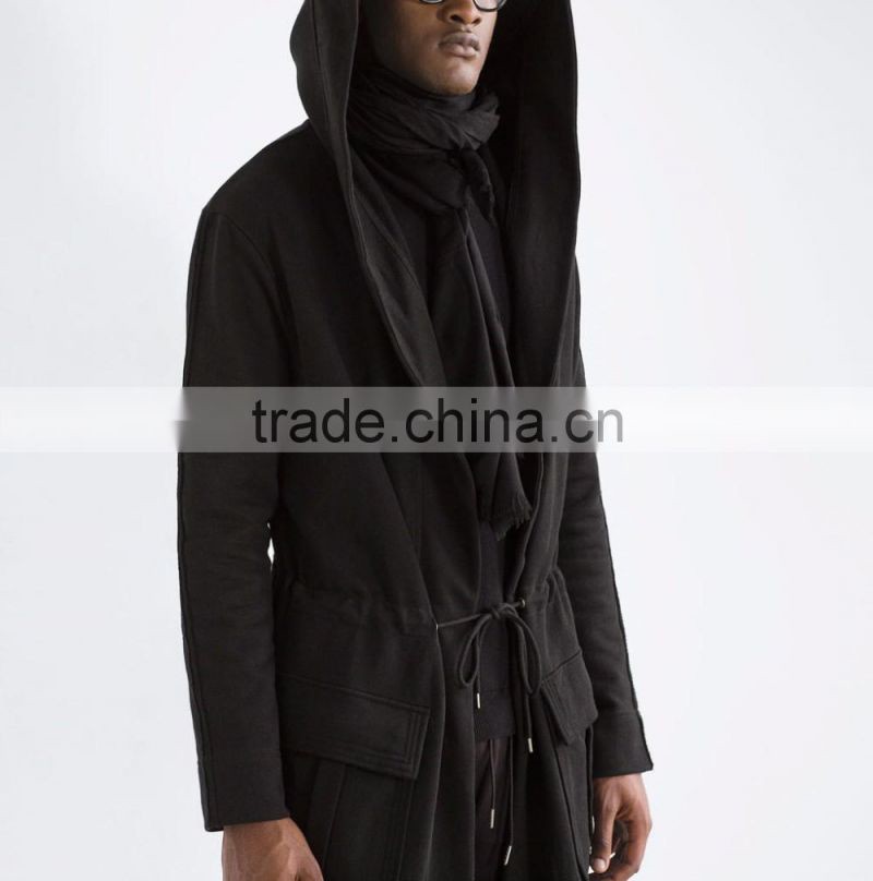 2016 new arrival mens long sleeves dark cape with hood wholesale custom coats