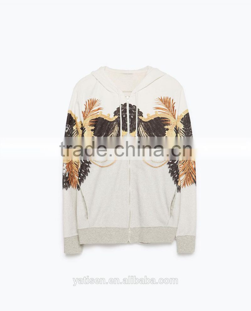Printed open sweatshirt with hood and Zip fastening factory price bulk custom zip up hoodies from OEM manufacturers