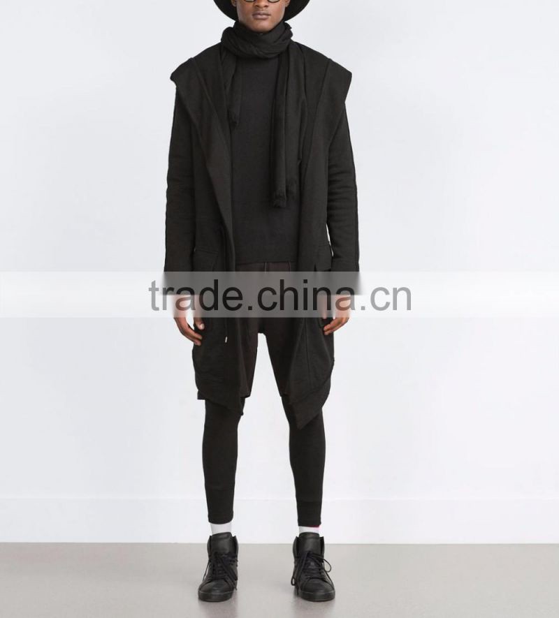 2016 new arrival mens long sleeves dark cape with hood wholesale custom coats