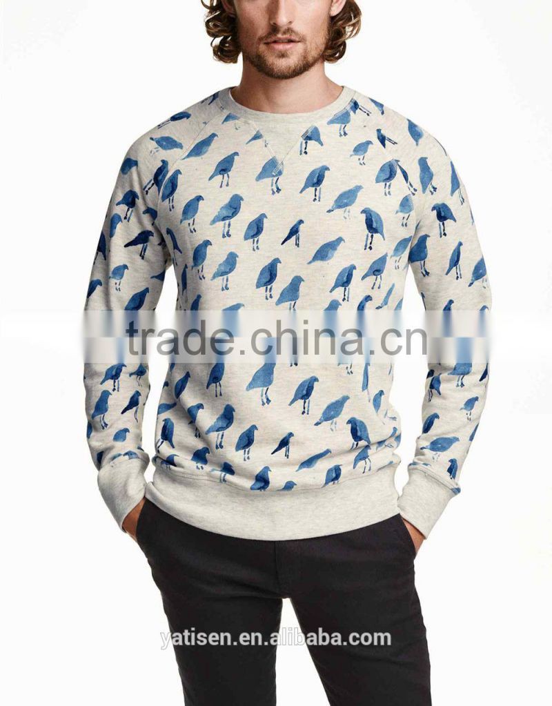 china fashion custom made fitness hoodies manufacturer birds pattern printed sweatshirt for men in stock