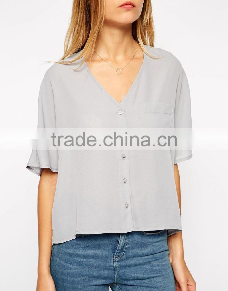 hot sale new designed chiffon cropped top woman latest top fashion blouses 2015