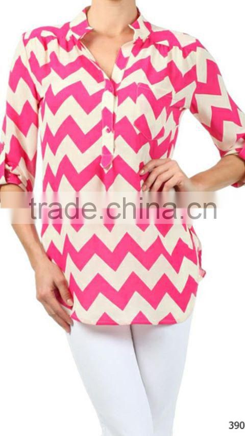 oem manufacturer latest designed long sleeve chevron women tunic