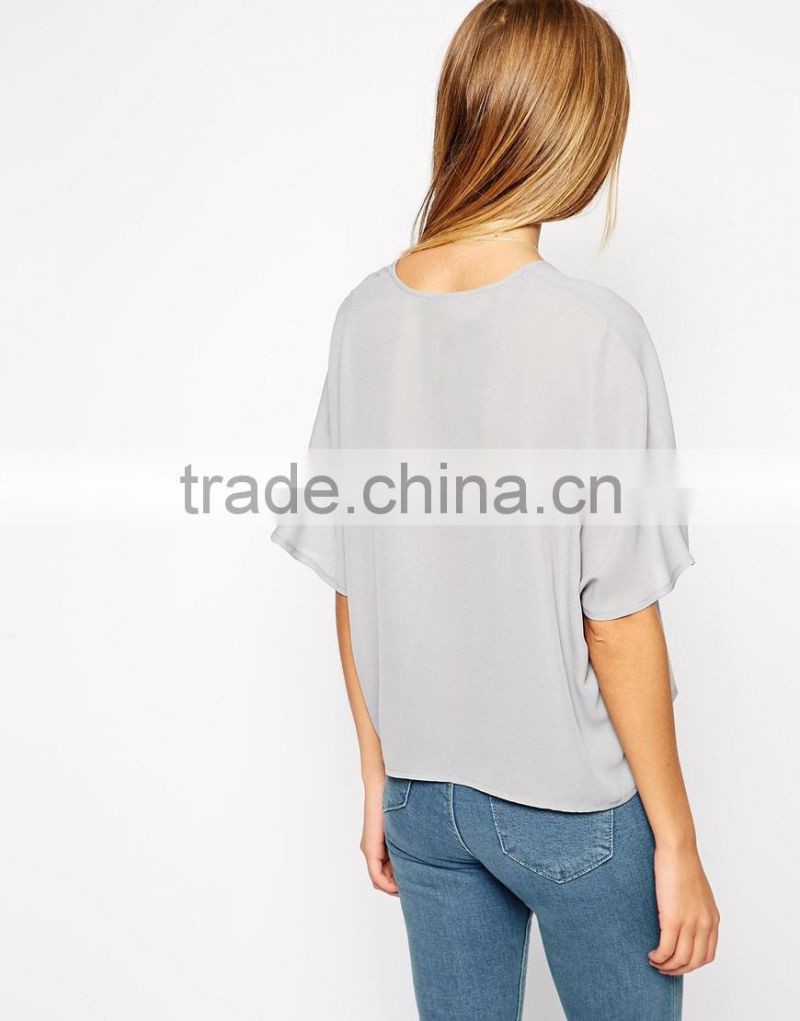 hot sale new designed chiffon cropped top woman latest top fashion blouses 2015