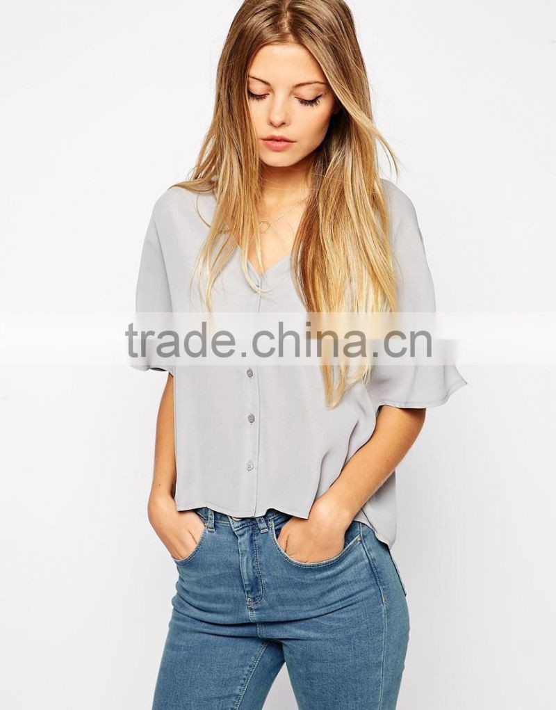 hot sale new designed chiffon cropped top woman latest top fashion blouses 2015