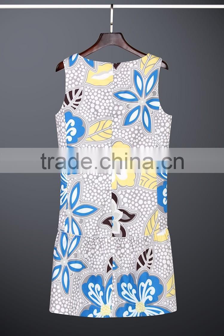 New OEM service two layers 3D printed floral and dot sleeveless dress