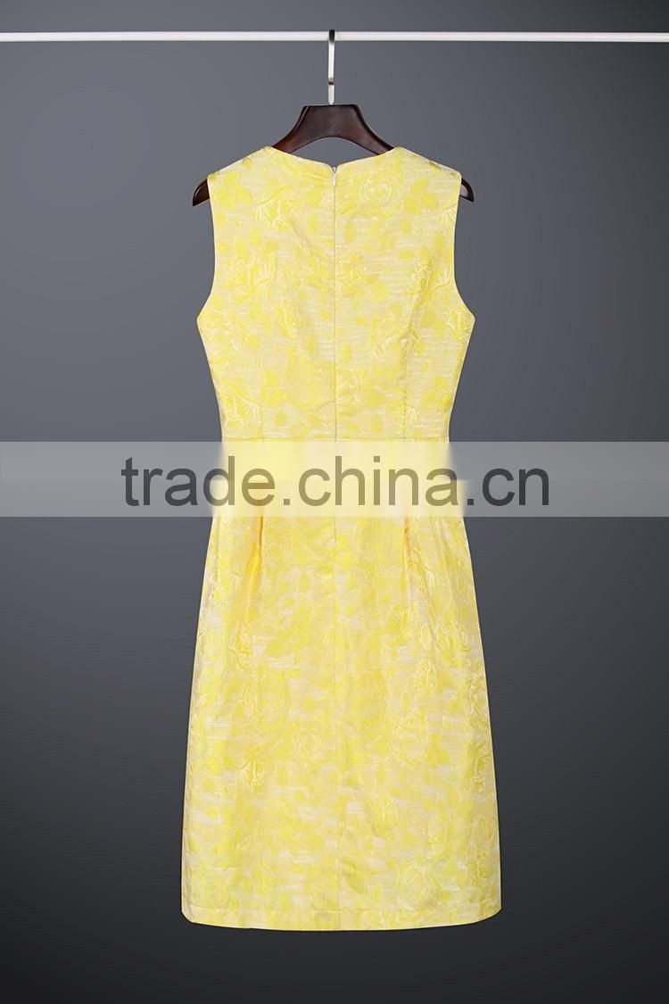 Jacquard Lace floral pattern vintage sleeveless dress for women with two layers
