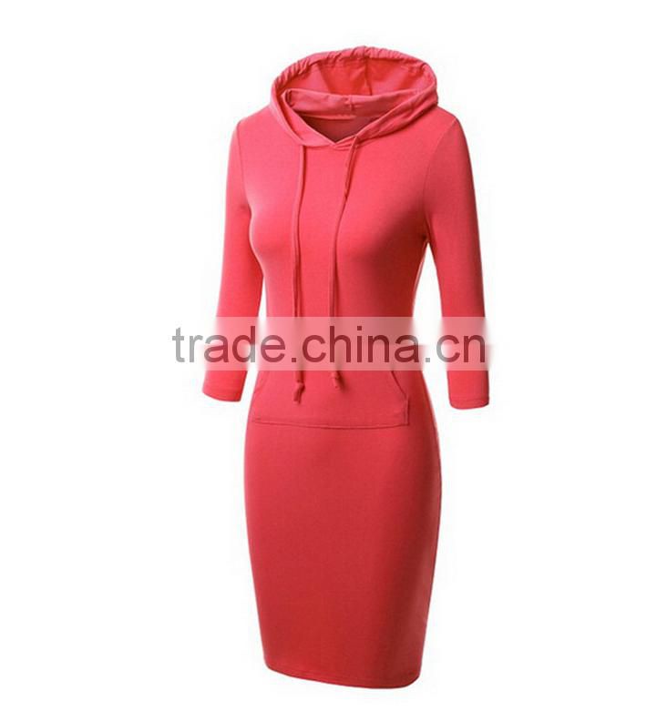 Wholesale long slim fit pocket fashion women hoodie dress