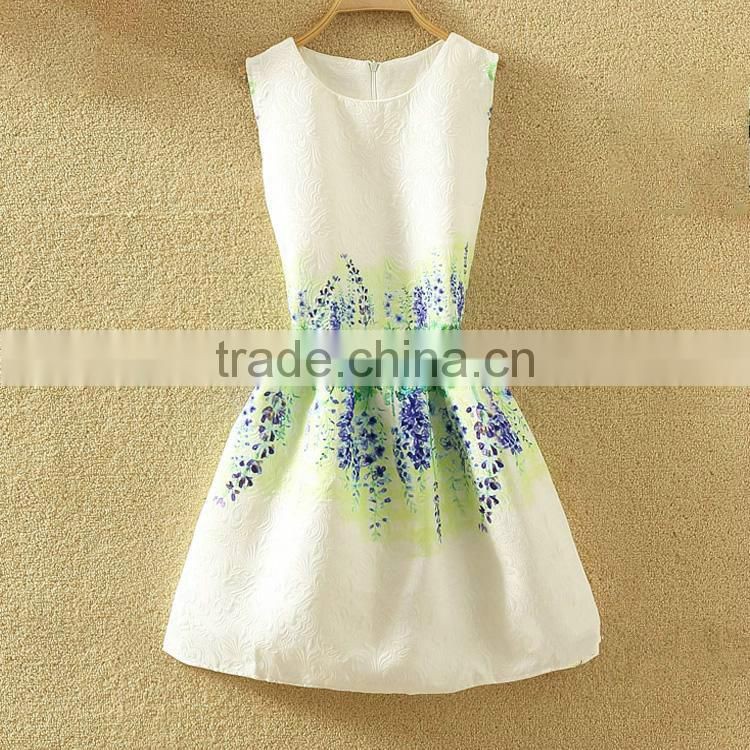 Wholesale fashiom printed white adults woman dress