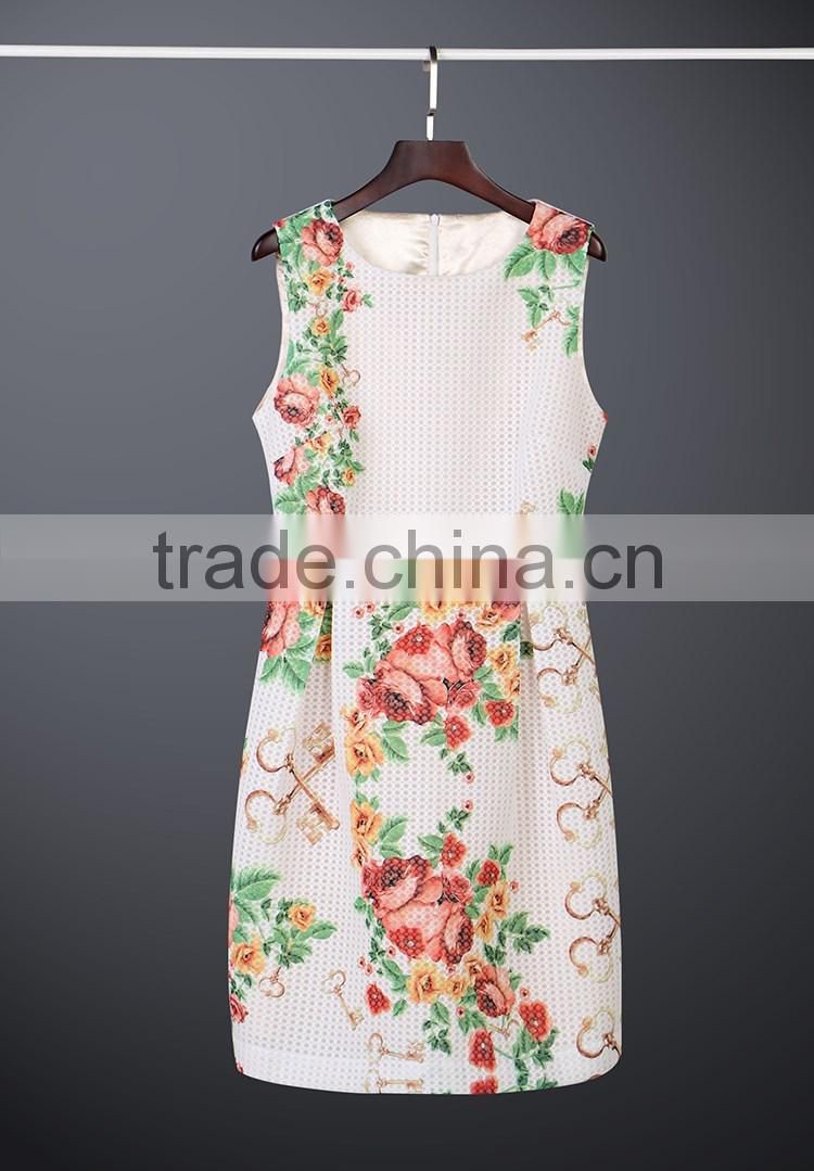 New OEM service two layers printed sleeveless vintage dress patterns