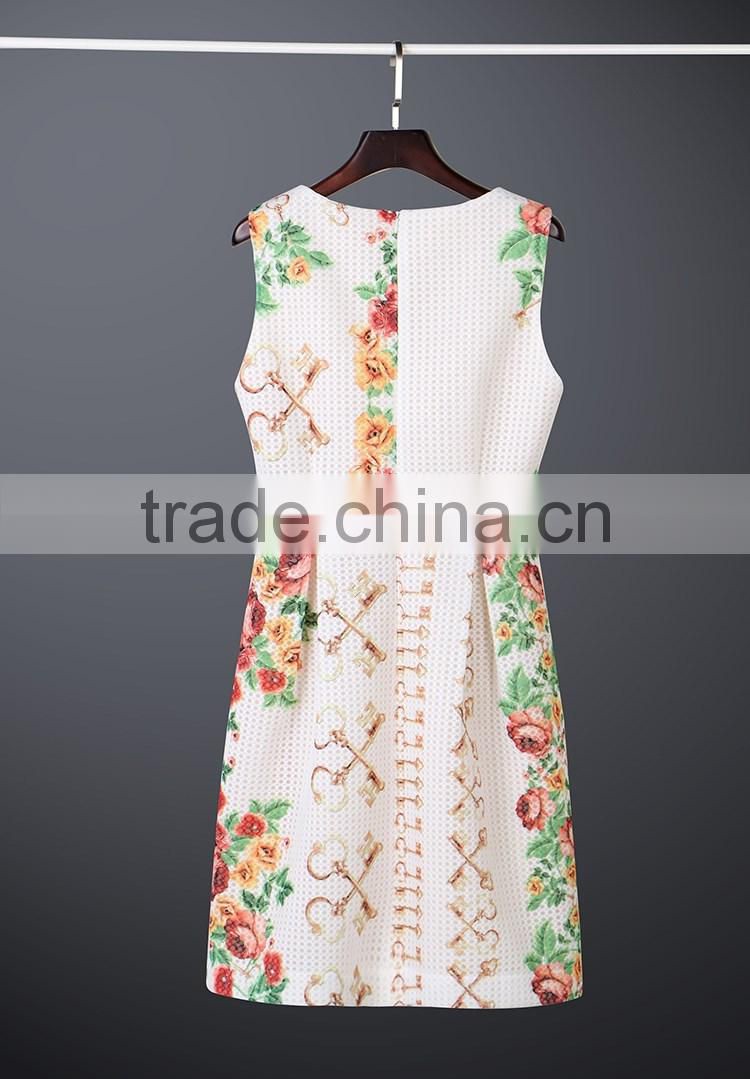 New OEM service two layers printed sleeveless vintage dress patterns