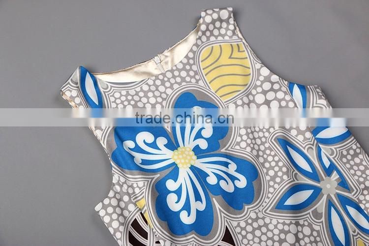 New OEM service two layers 3D printed floral and dot sleeveless dress