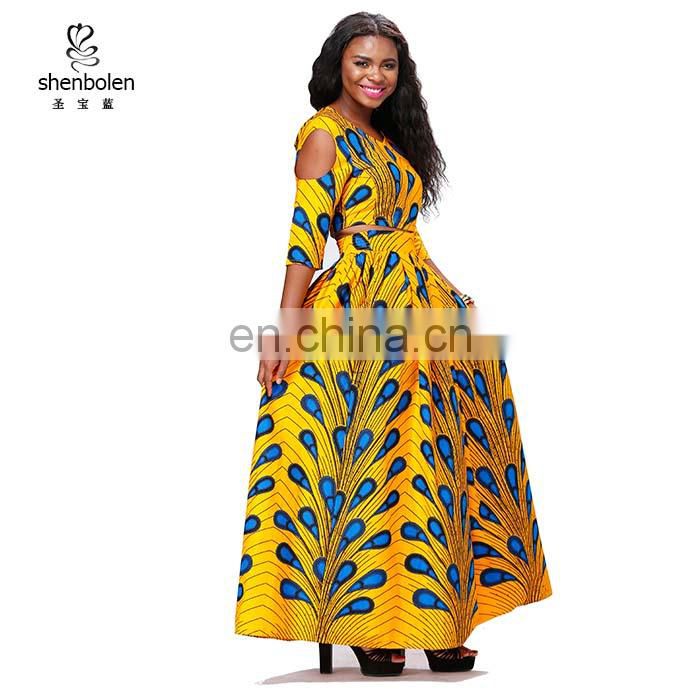 African kitenge dress designs two pieces sets wax peacock printed adult casual dresses