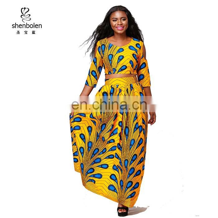 African kitenge dress designs two pieces sets wax peacock printed adult casual dresses