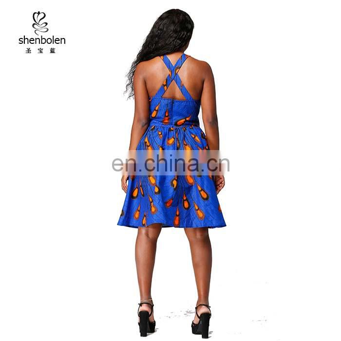 African kitenge dress designs sexy back batick peacock print African dresses wholesale