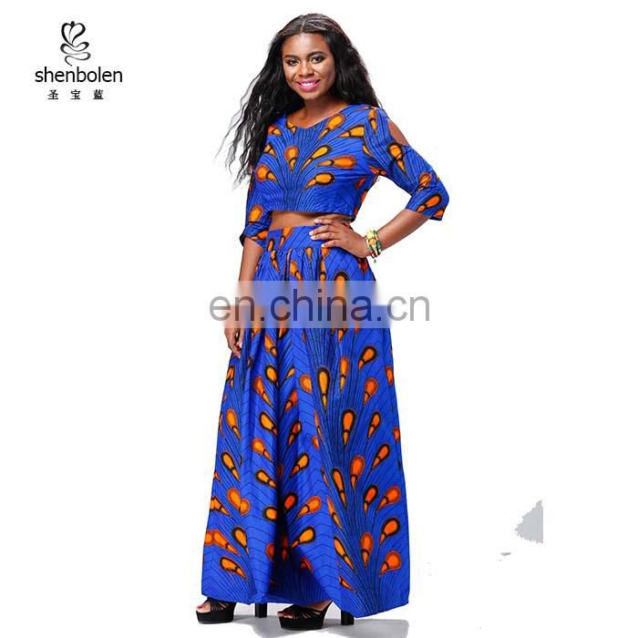 African dresses wax printed cotton peacock maxi skirt long sleeve top sets African clothes