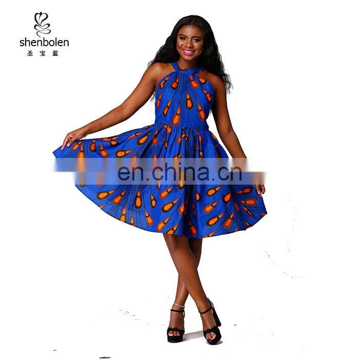 African kitenge dress designs sexy back batick peacock print African dresses wholesale