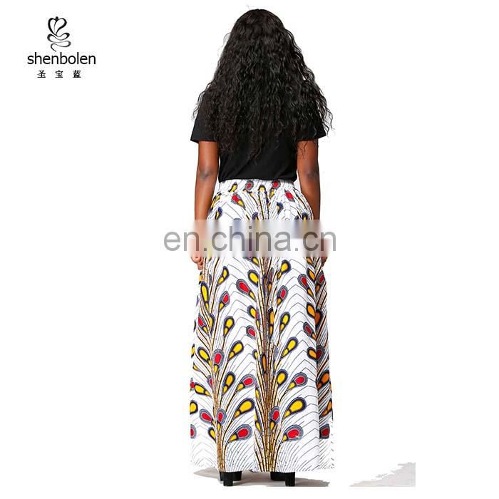 latest design wax white peacock print African maxi cotton long skirts