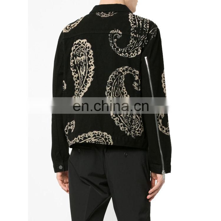 Wholesale Custom High Quality 100% Cotton Black Print Denim Jacket For Men