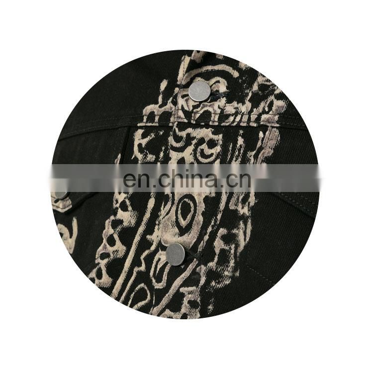 Wholesale Custom High Quality 100% Cotton Black Print Denim Jacket For Men