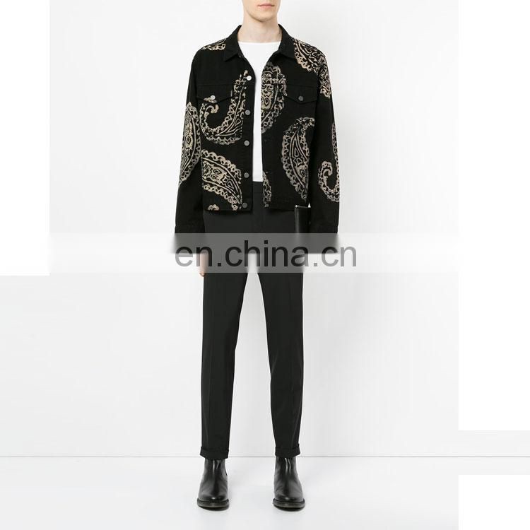 Wholesale Custom High Quality 100% Cotton Black Print Denim Jacket For Men