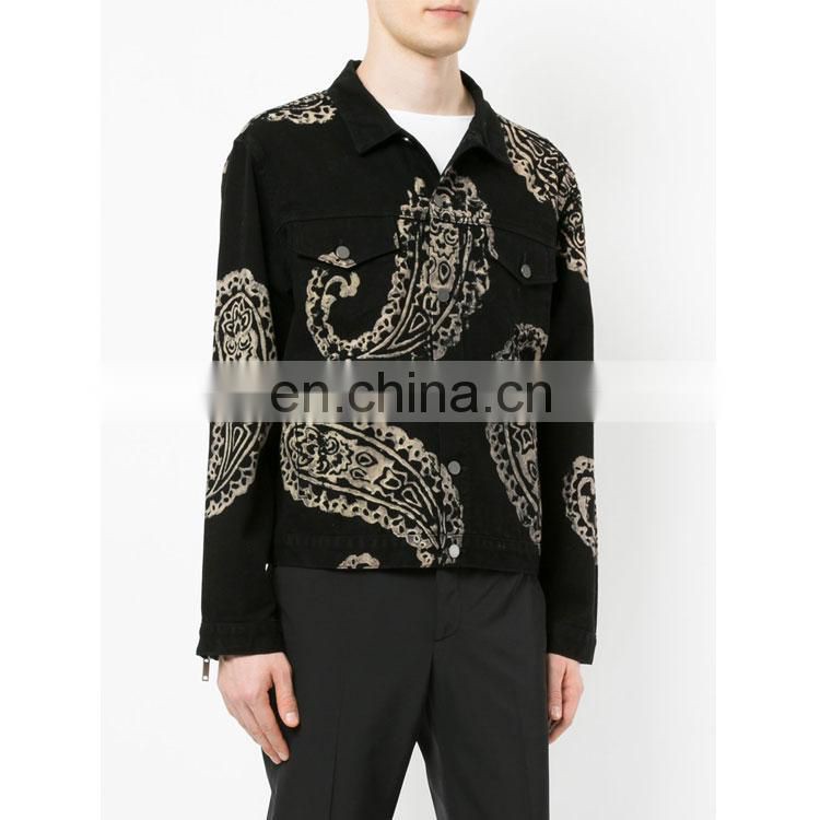 Wholesale Custom High Quality 100% Cotton Black Print Denim Jacket For Men