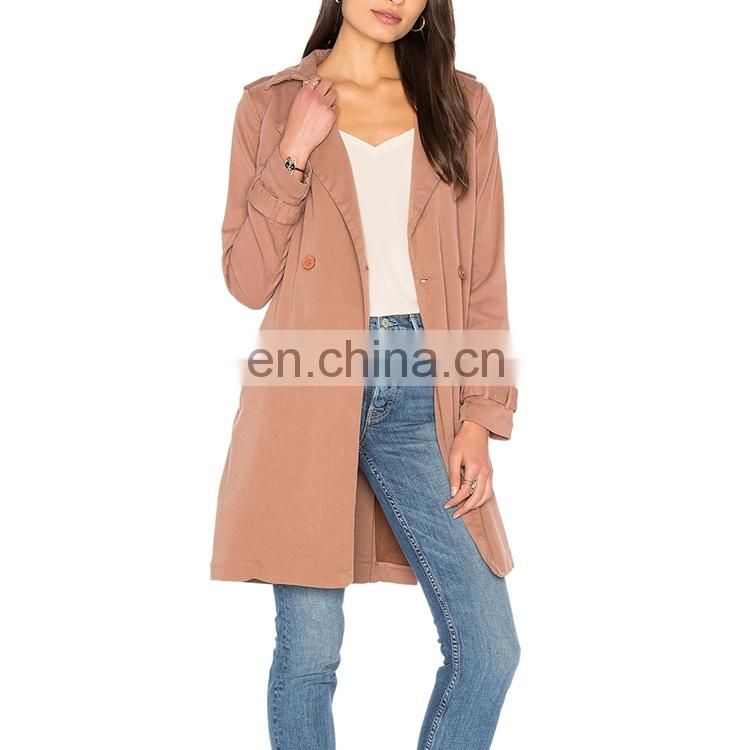 Women Winter Latest Picture Ladies Fashion Trench Coat with Waist Belt in Dongguan