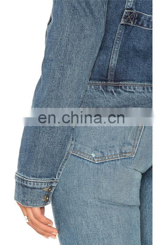 Sexy Girl Denim Back Belt Metal Button Clouse Winter Jackets and Coats with White Fur Lining