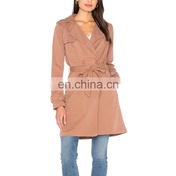 Women Winter Latest Picture Ladies Fashion Trench Coat with Waist Belt in Dongguan
