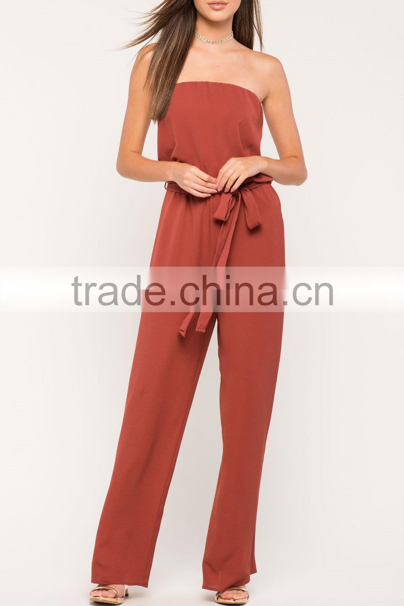 2017 Hot sale women sexy strapless elastictied waist loose romper jumpsuit